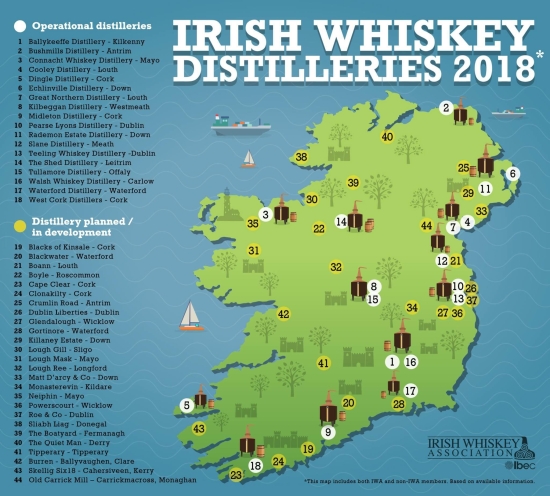 Карта ирландских винокурен