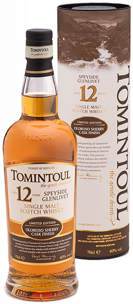 Виски Tomintoul, Speyside Glenlivet Oloroso Sherry Cask Finish, 12-летней выдержки, в тубе 0.7 л