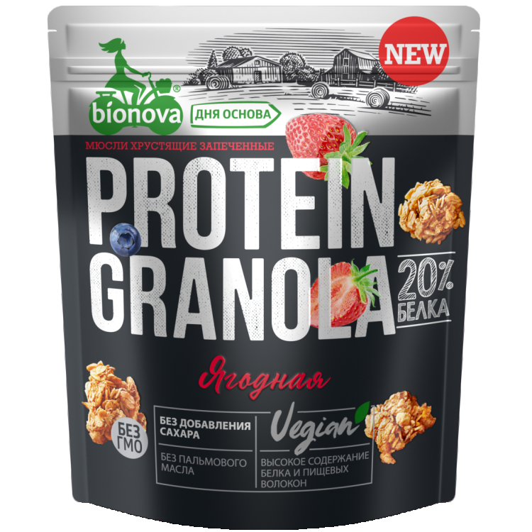 Мюсли хрустящие запеченные Гранола протеиновая BIONOVA Ягодная