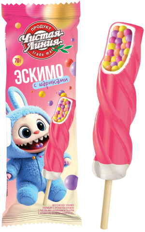 Изображение товара Мороженое Чистая Линия эскимо пломбир с рисовыми шариками и малиновой глазурью 70г
