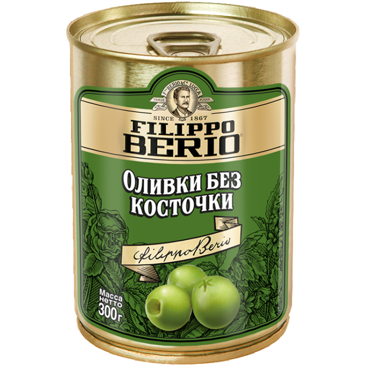 Оливки Filippo Berio без косточки, зелёные, в железной банке, 300г