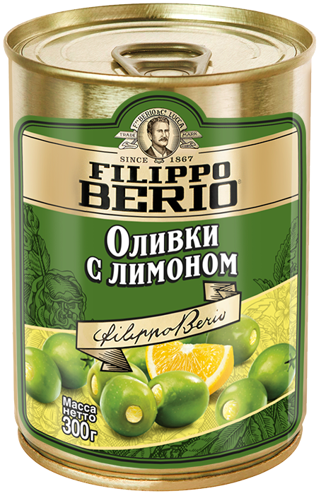 Изображение товара Оливки Filippo Berio без косточки, зелёные, с лимоном, в железной банке 300 г
