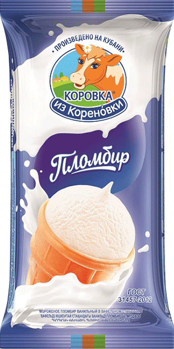Изображение товара Мороженое пломбир Коровка из Кореновки Ванильное в вафельном стаканчике