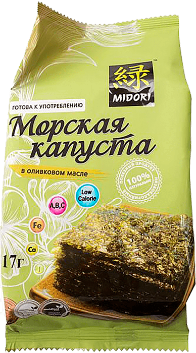 Изображение товара Чипсы Морская капуста Midori в оливковом масле Изображение товара Чипсы Морская капуста Midori в оливковом масле