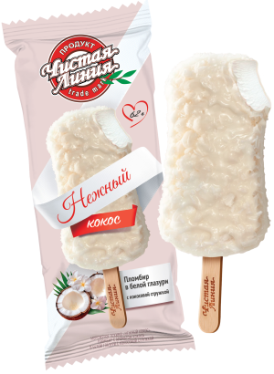 Изображение товара Мороженое Чистая Линия эскимо нежный кокос пломбир в глазури 62г