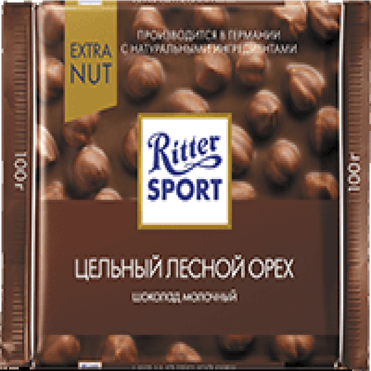 шоколад ritter sport лесной орех молочный с орехом лещины 100 г Шоколад Ritter Sport молочный с цельным лесным орехом