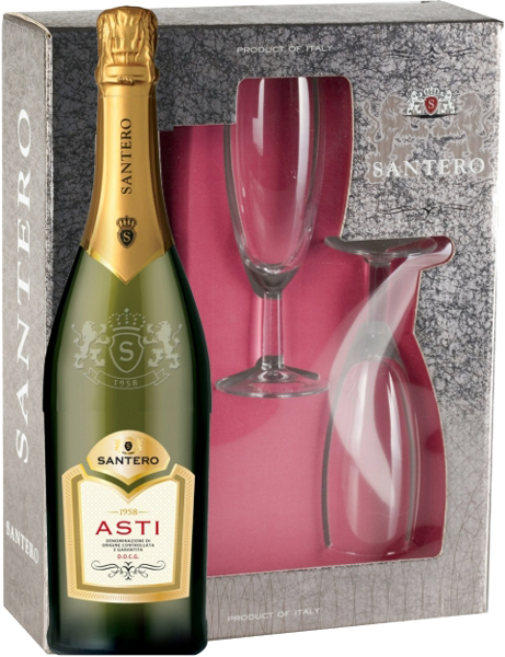 Игристое вино Asti Santero White Sweet, 2 glasses gift box 0.75 л