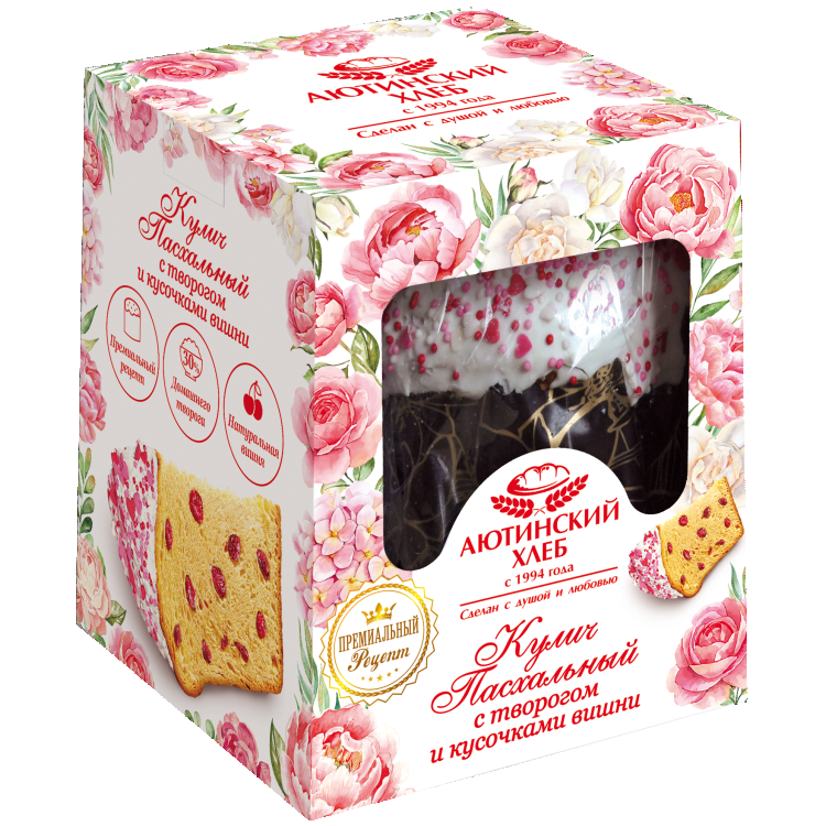 Кулич пасхальный с творогом и вишней 250г