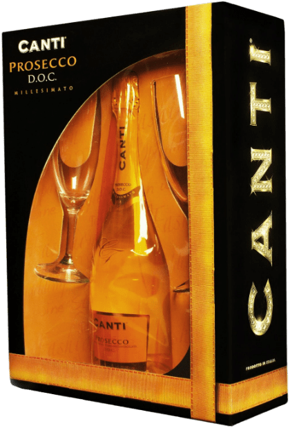 Игристое вино Prosecco, в подарочной упаковке с 2 бокалами 0.75 л