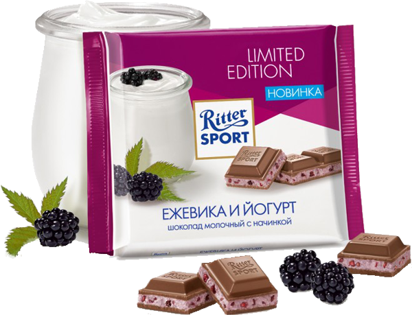 Ritter Sport, шоколад молочный, йогурт и ежевика, 100г