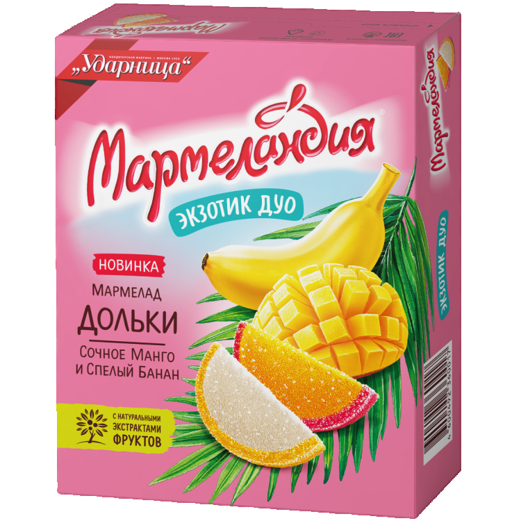 Мармелад  Дольки Экзотик Дуо Сочное Манго и Спелый Банан Мармеландия 300г.