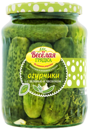Изображение товара Огурчики маринованные с зеленью и чесноком Веселая Грядка