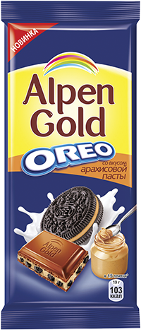 Шоколад "Alpen Gold" Oreo молочный со вкусом арахисовой пасты 95гр