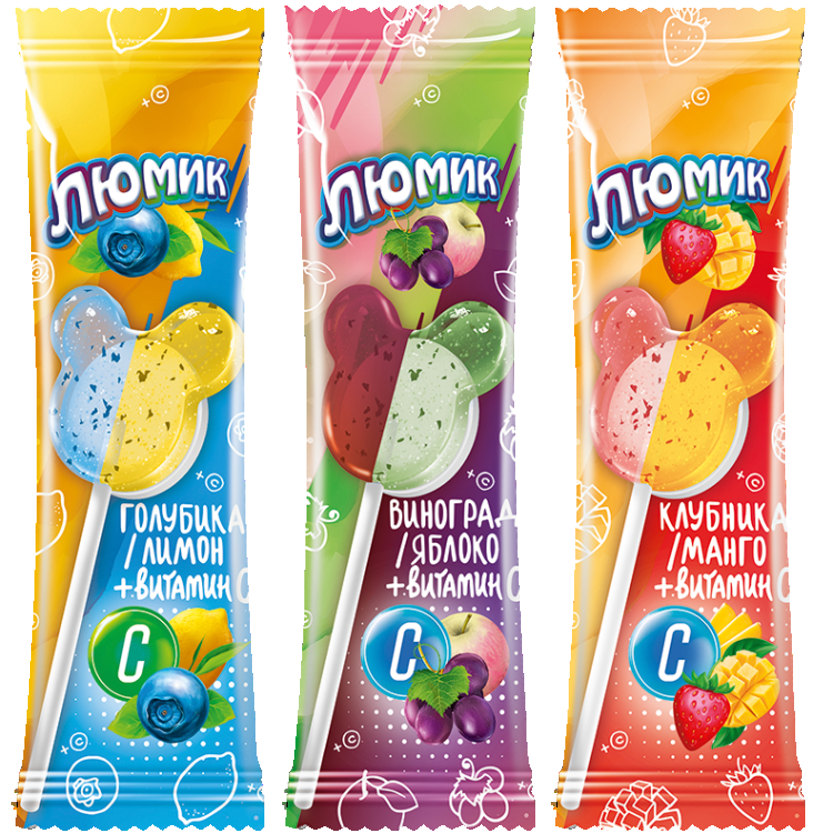 Карамель на палочке Люмик с витамином С и двойным вкусом Клубника/Манго Голубика/Лимон Виноград/Яблоко