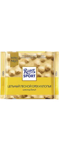 Изображение товара Шоколад Ritter Sport белый с цельным лесным орехом и хлопьями