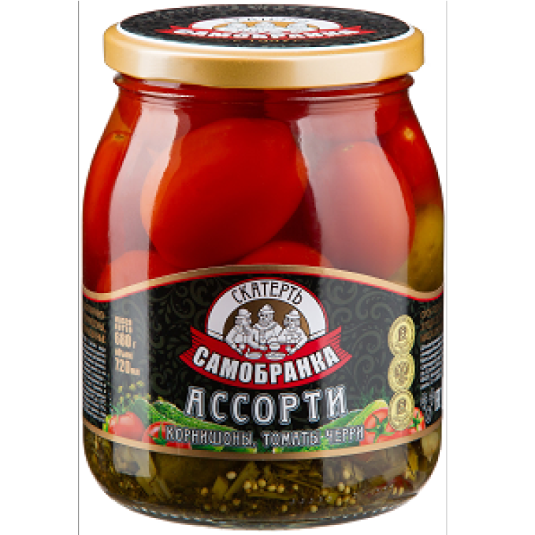 Ассорти корнишоны и черри Скатерть Самобранка 720мл
