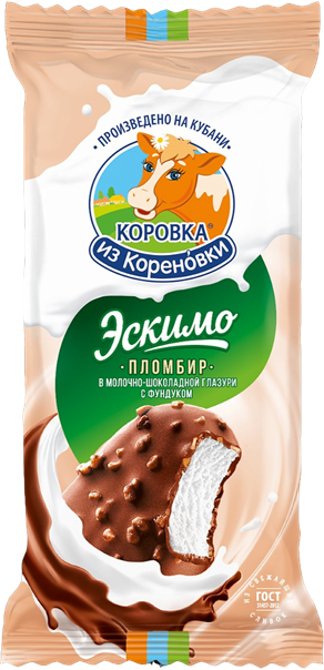 Эскимо Коровка из Кореновки с фундуком в шоколадной глазури