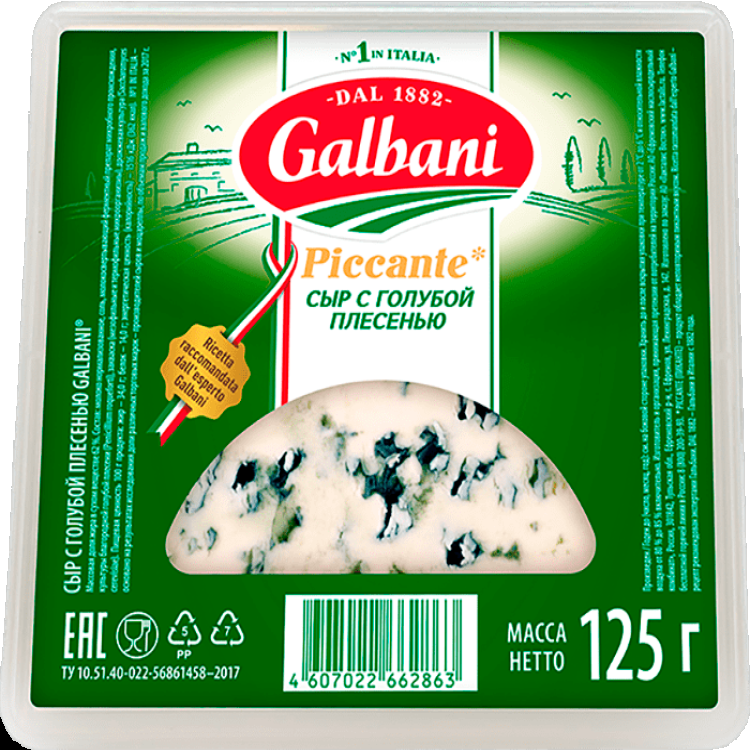 сыр мягкий galbani piccante с голубой плесенью 62% кг Сыр с голубой плесенью Galbani 62%