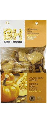 Изображение товара Хлебцы итальянские BAKER HOUSE с семенами тыквы, оливковым маслом и морской солью