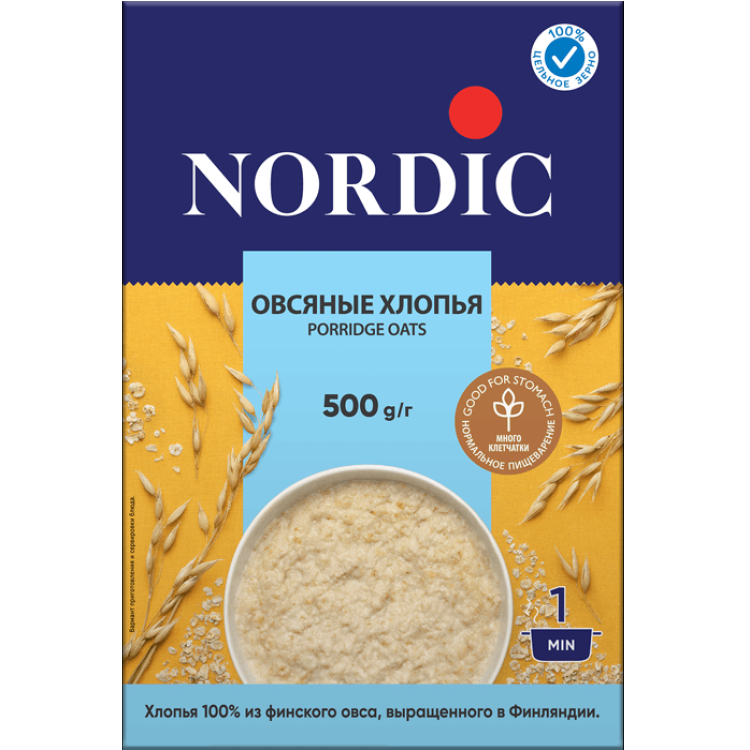 Nordic Хлопья овсяные 500г хлопья nordic 5 видов зерновых 600 г