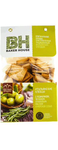 Изображение товара Хлебцы итальянские BAKER HOUSE с розмарином, чесноком,оливковым маслом и морской солью