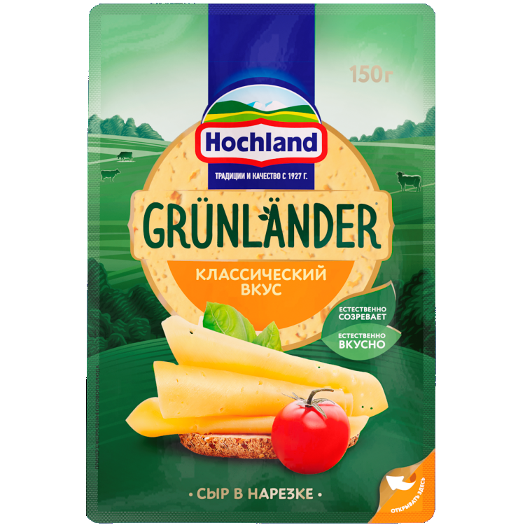 Сыр полутвёрдый Grunlander Hochland 50% сыр полутвердый grunlander от hochland кусок 50% бзмж 400 г