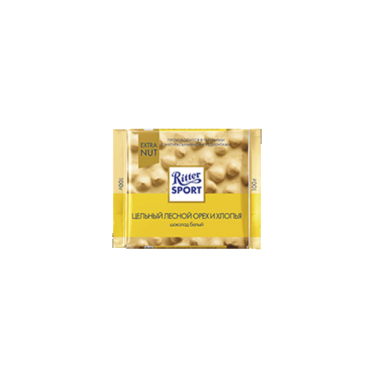 Шоколад Ritter Sport белый с цельным лесным орехом и хлопьями