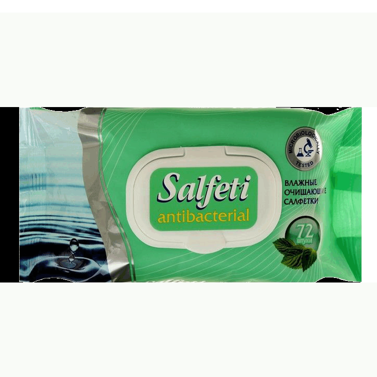 salfeti влажные салфетки антибактериальные с клапаном 72 шт 2 уп Салфетки влажные антибактериальные Salfeti №72