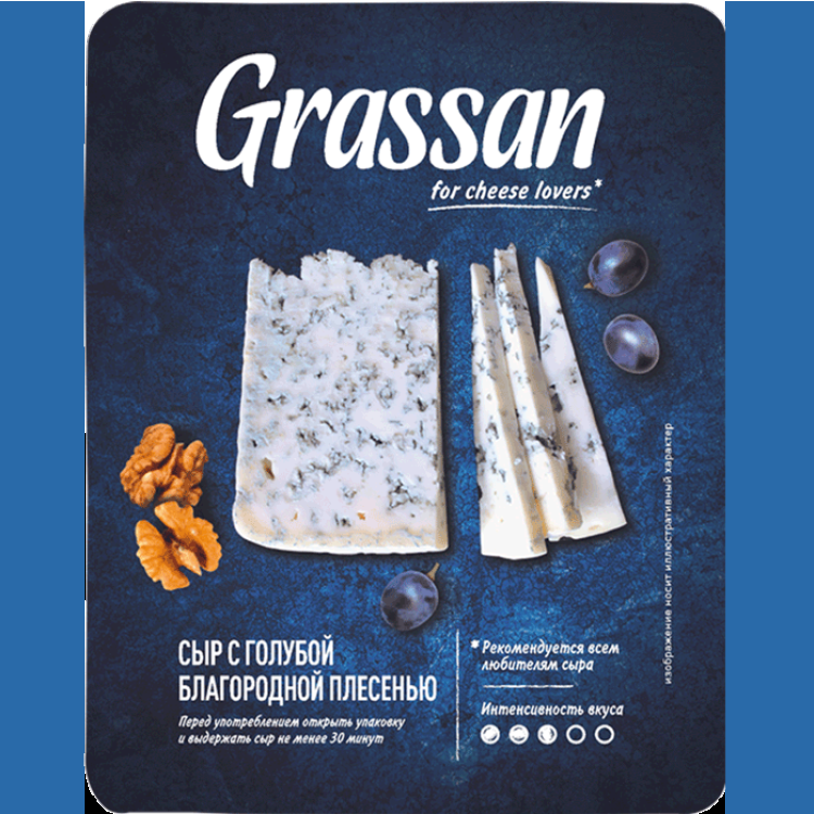 Сыр Grassan с голубой благородной плесенью 50% сыр мягкий mont blu с голубой благородной плесенью 50% бзмж 100 г