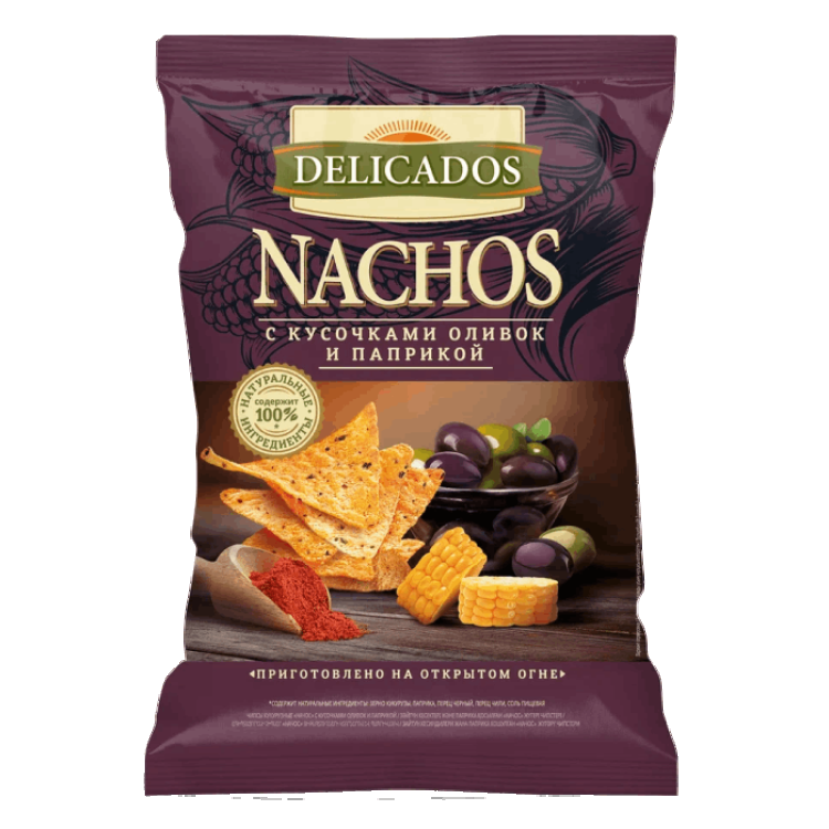 Чипсы Delicados Nachos с кусочками оливок и паприкой чипсы деликадос 150 г с оливками и паприкой