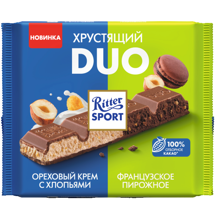 Ritter Sport Duo молочный ореховый крем с хлопьями и французское пирожное