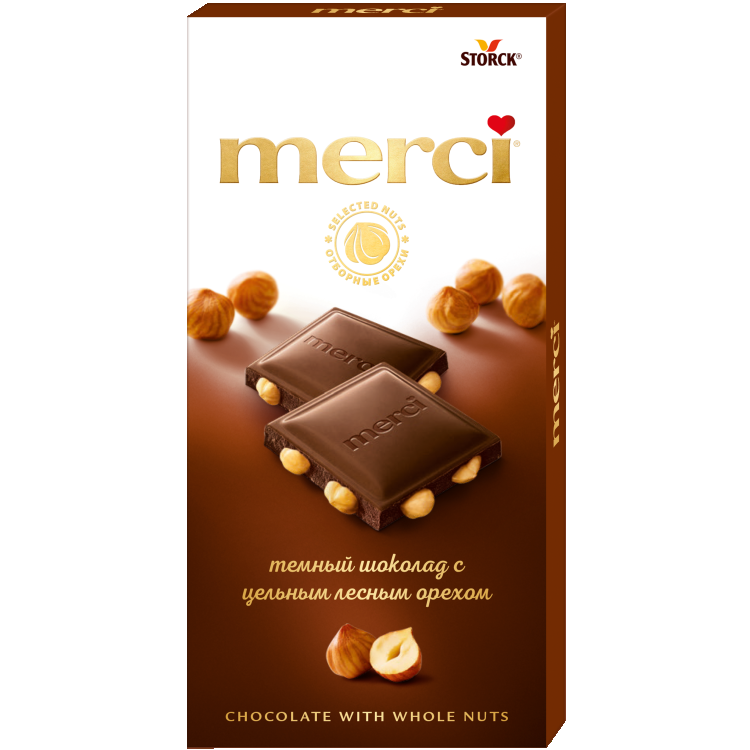 Merci с цельным лесным орехом тёмный шоколад merci 100г молочный с целым лесным орехом шторк