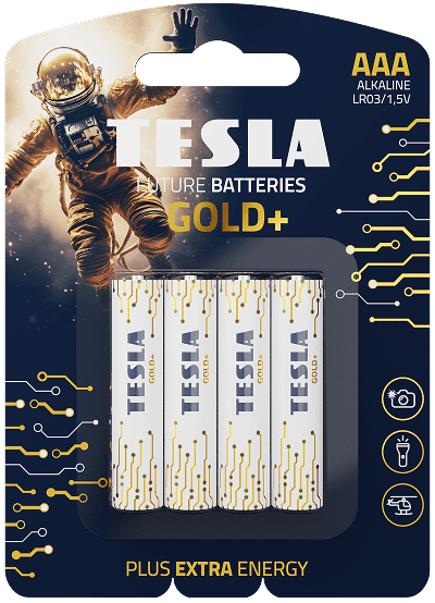 Изображение товара Tesla Batteries Gold+ AAA - 4 щелочные батарейки типа ААА высокого качества