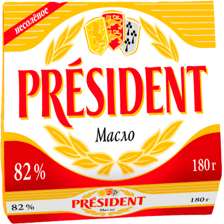 Масло кислосливочное несоленое President® высший сорт 180г 82% масло кислосливочное president несоленое 82% бзмж 360 г