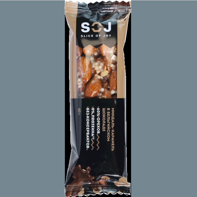Ореховый батончик миндаль-карамель в бельгийском шоколаде ореховый батончик со сливочно карамельным вкусом миндаль карамель soj миндаль карамель 1 шт