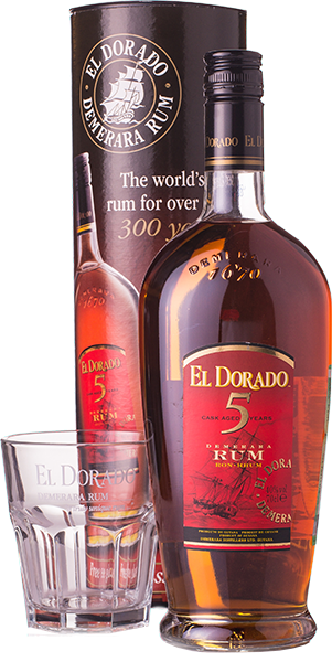 Ром El Dorado 5 летней выдержки, в подарочной упаковке с двумя стаканами 0.7 л