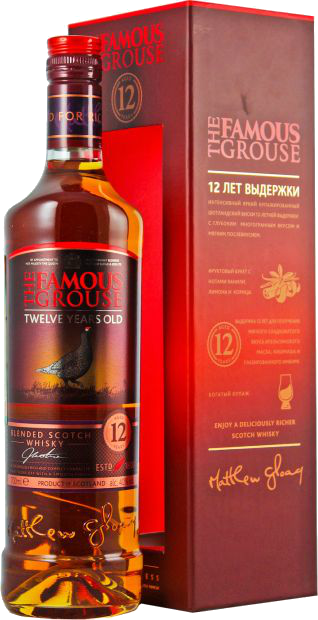 Виски The Famous Grouse Malt, 12 летней выдержки в подарочной упаковке 0.7 л