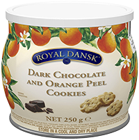 Royal Dansk печенье песочное с темным шоколадом и апельсином
