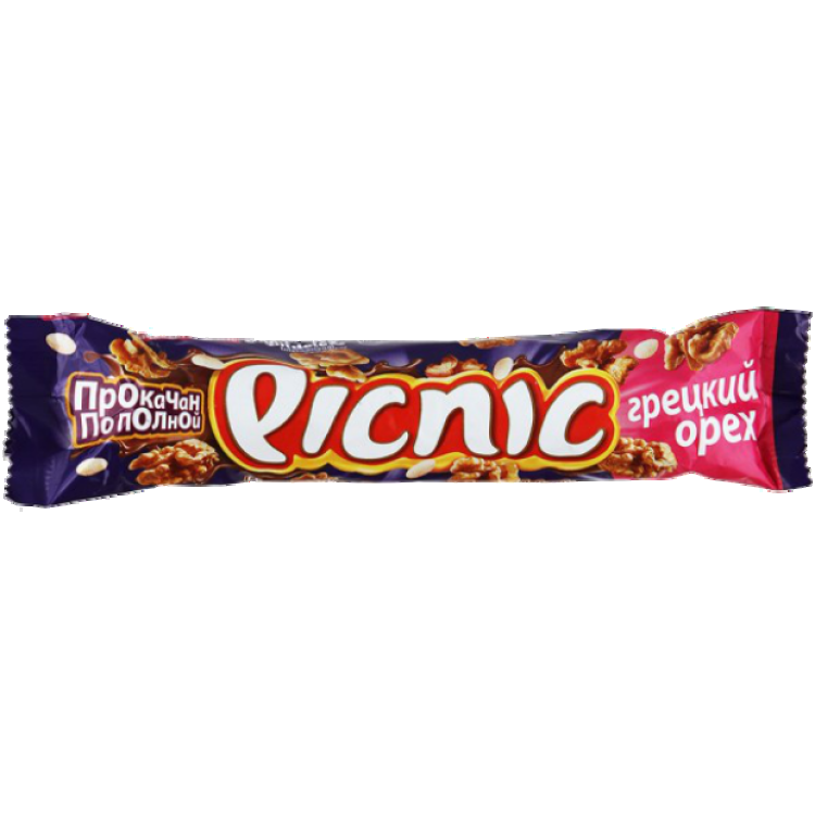 Шоколадный батончик Picnic грецкий орех в молочном шоколаде 52гр батончик пикник грецкий орех 52 гр
