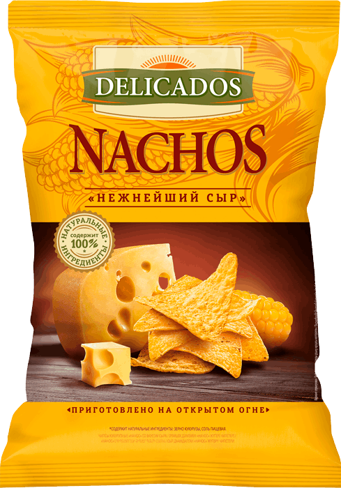 Изображение товара Кукурузные чипсы Delicados Nachos Сырные, трапезные, 150 г