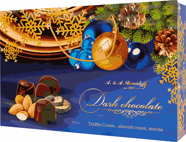«А. & А. Демидов» в темном шоколаде с начинками трюфельный крем, миндальный крем, мокко