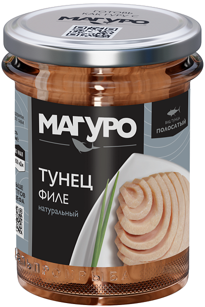 Изображение товара Тунец Магуро полосатый филе в натуральной заливке стекло 200г Изображение товара Тунец Магуро полосатый филе в натуральной заливке стекло 200г