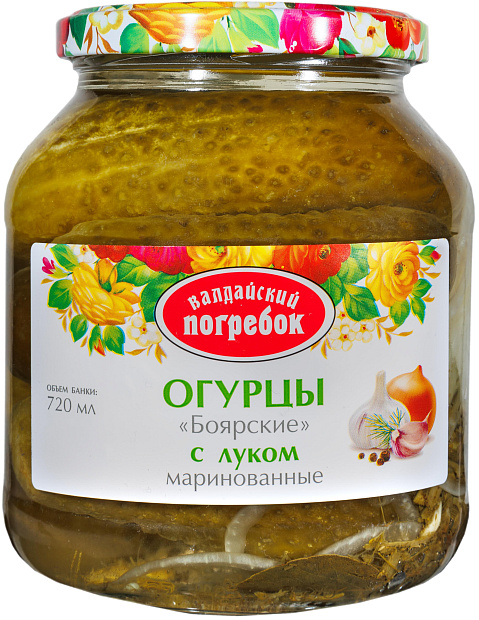 Изображение товара Боярские маринованные огурцы с луком 720мл - натуральная закуска Россия