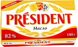 Масло кислосливочное несоленое President® высший сорт 180г 82%