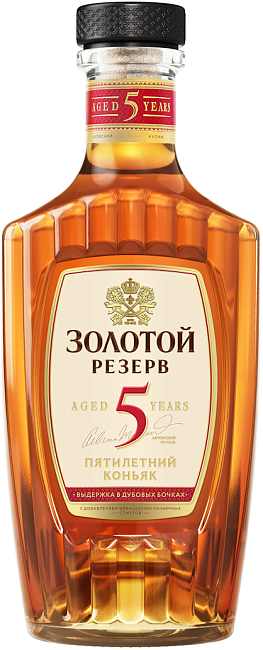 Изображение товара Коньяк Золотой Резерв Пятилетний 40% 0.5 л с богатым ароматом Изображение товара Коньяк Золотой Резерв Пятилетний 40% 0.5 л с богатым ароматом