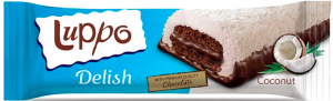Кекс"LUPPO Delish" с какао,кокосом и шоколадным соусом,покрытый маршм. и какао  36гр  12шт/бл 12бл/к