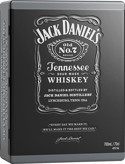 Виски Jack Daniel's, в подарочной металлической упаковке + 2 бокала 0.7 л