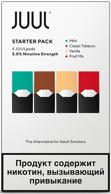 Набор JUUL LAB с 4 картриджами (MINT) и зарядным устройством