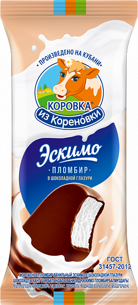 Мороженое "Коровка из Кореновки" промбир ванильный в шоколадной глазури 15% , эскимо 70 гр
