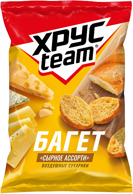 Изображение товара Воздушные сухарики ХрусTeam «Багет» со вкусом сырного ассорти 60гр